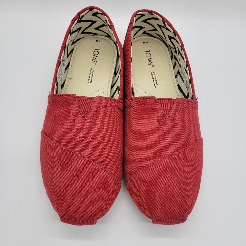 TOMS Womens Alpargata Red Canvas Slip On Flats Shoes Size 8 10017743